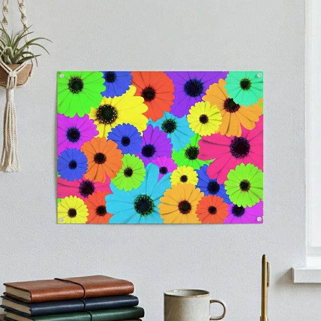 Colourful Psychedelic Daisy Floral Pattern Poster (Colorful Psychedelic Daisy Floral Pattern. Poster)