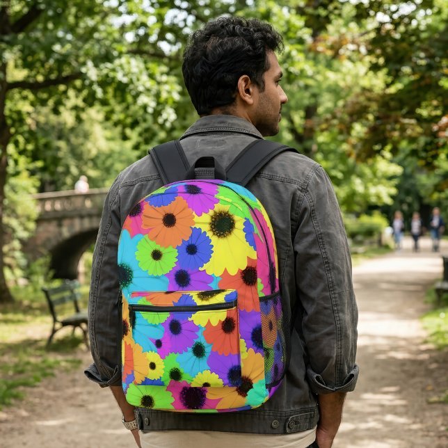 Colourful Psychedelic Daisy Floral Pattern Printed Backpack (Colorful Psychedelic Daisy Floral Pattern. Printed Backpack)