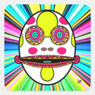 Colourful psychedelic egg face v1 square sticker