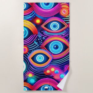 Colourful Psychedelic Eye Pattern Beach Towel