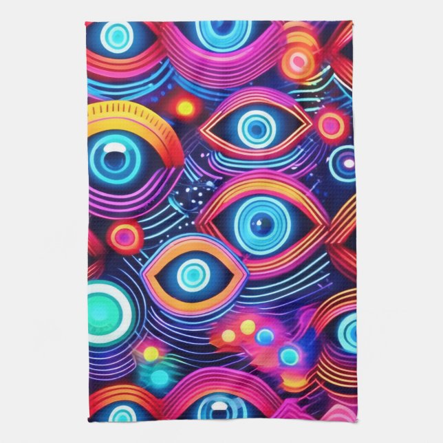 Colourful Psychedelic Eye Pattern Kitchen Towel (Vertical)