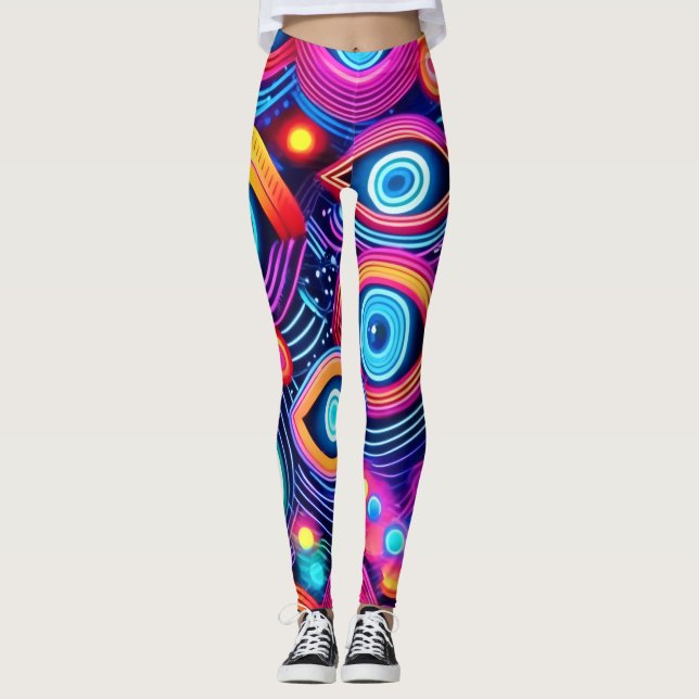 Colourful Psychedelic Eye Pattern Leggings (Front)