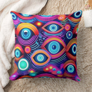 Colourful Psychedelic Eye Pattern Throw Pillow