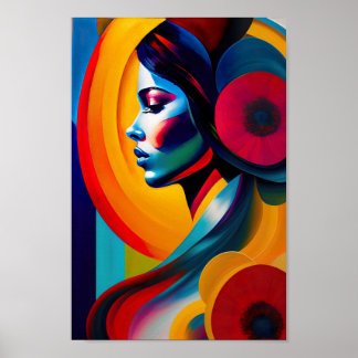 Colourful Psychedelic Female Face AI Generated art Poster