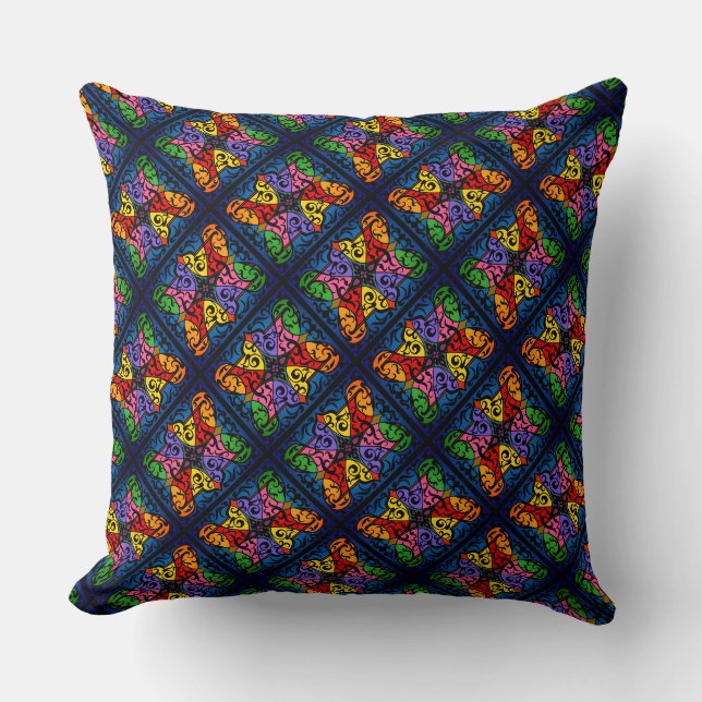 Colourful psychedelic floral pattern throw pillow (Front)
