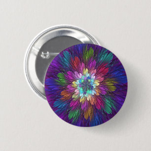 Colourful Psychedelic Flower Abstract Fractal Art 2 Inch Round Button