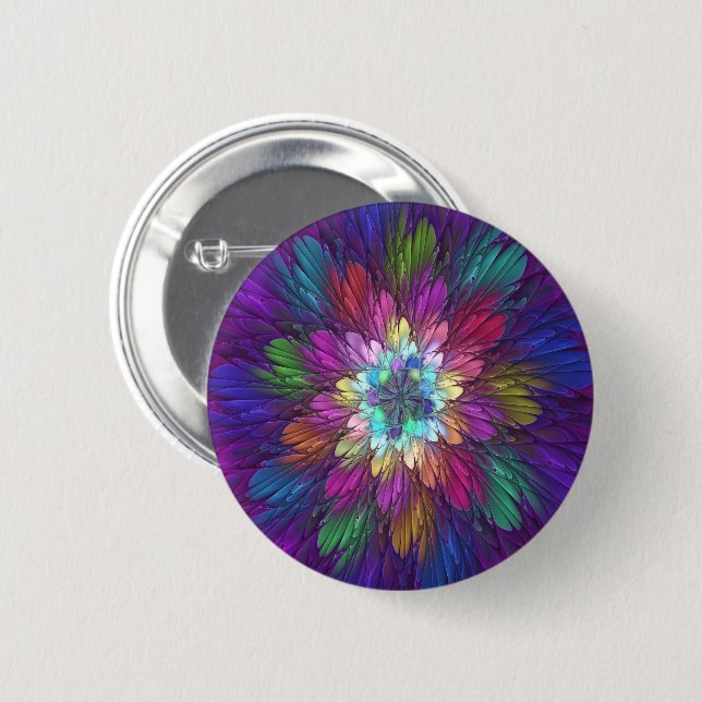 Colourful Psychedelic Flower Abstract Fractal Art 2 Inch Round Button (Front & Back)