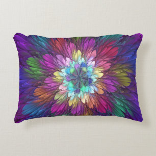 Colourful Psychedelic Flower Abstract Fractal Art Accent Pillow