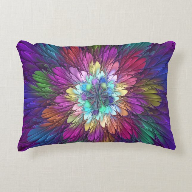 Colourful Psychedelic Flower Abstract Fractal Art Accent Pillow (Front)