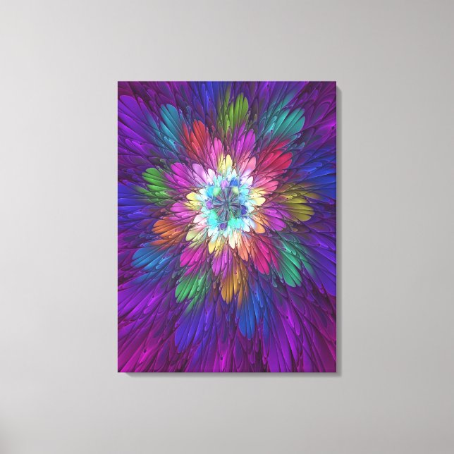 Colourful Psychedelic Flower Abstract Fractal Art Canvas Print (Front)