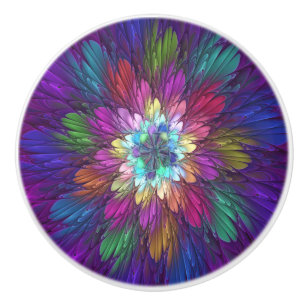 Colourful Psychedelic Flower Abstract Fractal Art Ceramic Knob