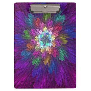 Colourful Psychedelic Flower Abstract Fractal Art Clipboard