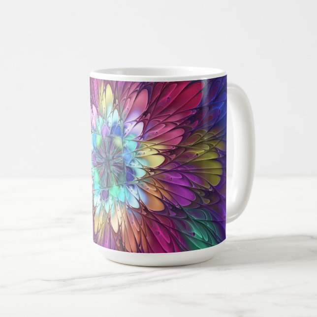Colourful Psychedelic Flower Abstract Fractal Art Coffee Mug (Front Right)