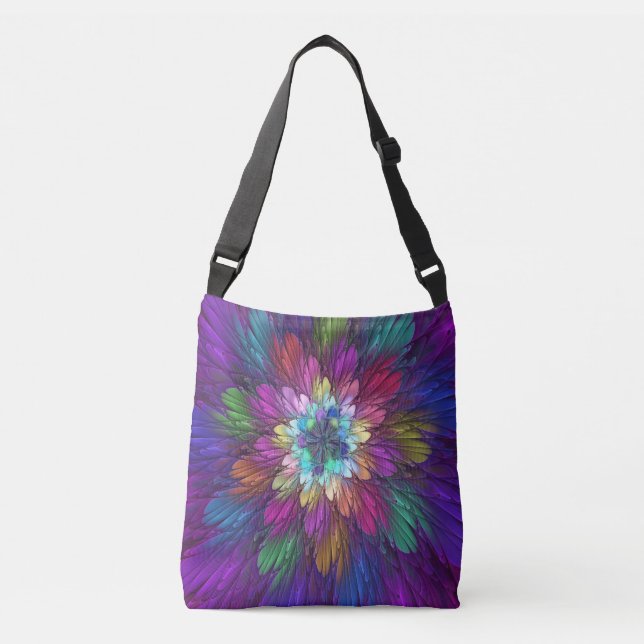 Colourful Psychedelic Flower Abstract Fractal Art Crossbody Bag (Front)