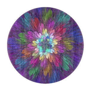 Colourful Psychedelic Flower Abstract Fractal Art Cutting Board