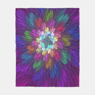 Colourful Psychedelic Flower Abstract Fractal Art Fleece Blanket