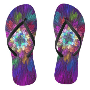 Colourful Psychedelic Flower Abstract Fractal Art Flip Flops
