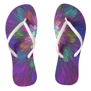 Colourful Psychedelic Flower Abstract Fractal Art Flip Flops