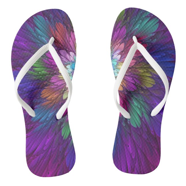 Colourful Psychedelic Flower Abstract Fractal Art Flip Flops (Footbed)