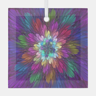 Colourful Psychedelic Flower Abstract Fractal Art Glass Ornament