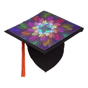Colourful Psychedelic Flower Abstract Fractal Art Graduation Cap Topper