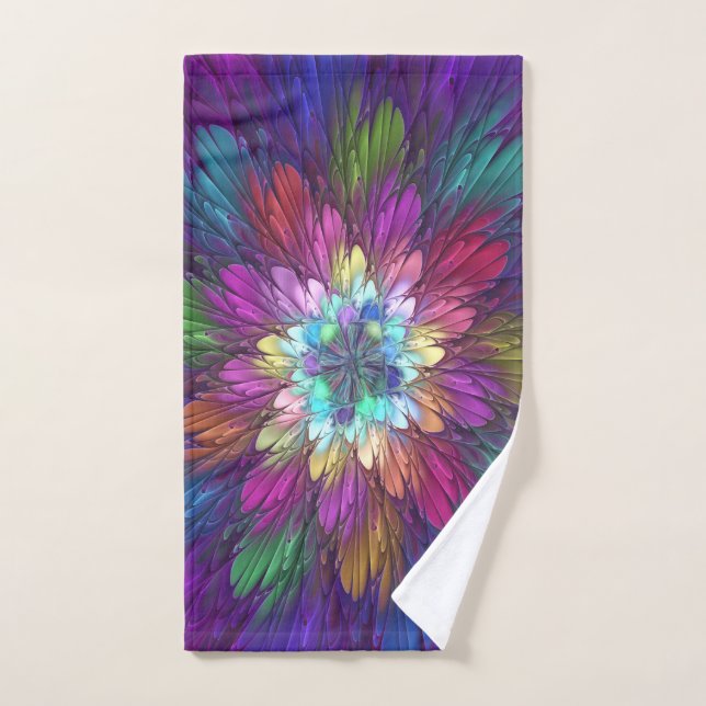 Colourful Psychedelic Flower Abstract Fractal Art Hand Towel (Hand Towel)