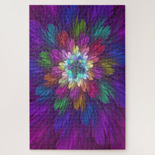 Colourful Psychedelic Flower Abstract Fractal Art Jigsaw Puzzle