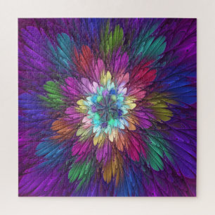 Colourful Psychedelic Flower Abstract Fractal Art Jigsaw Puzzle