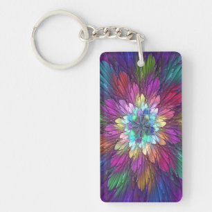 Colourful Psychedelic Flower Abstract Fractal Art Keychain