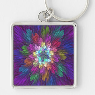 Colourful Psychedelic Flower Abstract Fractal Art Keychain
