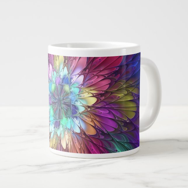 Colourful Psychedelic Flower Abstract Fractal Art Large Coffee Mug (Front Right)