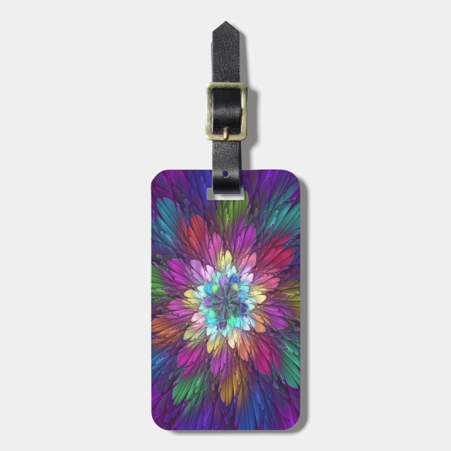 Colourful Psychedelic Flower Abstract Fractal Art Luggage Tag (Front Vertical)