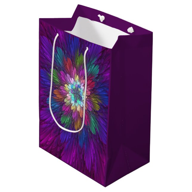 Colourful Psychedelic Flower Abstract Fractal Art Medium Gift Bag (Front Angled)