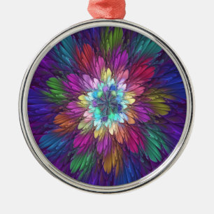 Colourful Psychedelic Flower Abstract Fractal Art Metal Ornament