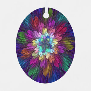 Colourful Psychedelic Flower Abstract Fractal Art Metal Ornament