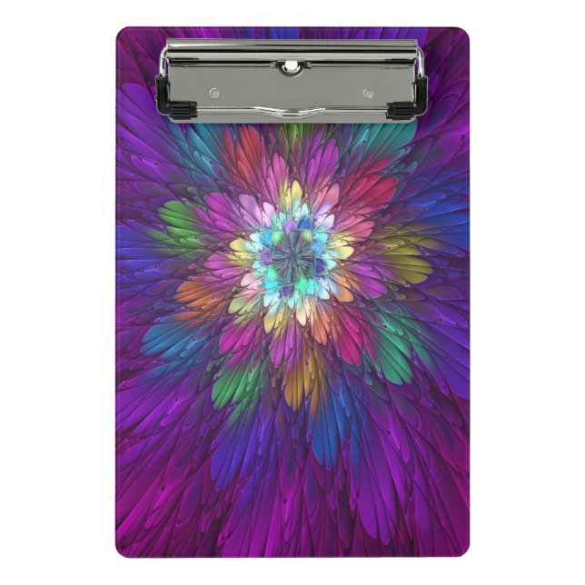 Colourful Psychedelic Flower Abstract Fractal Art Mini Clipboard (Front)