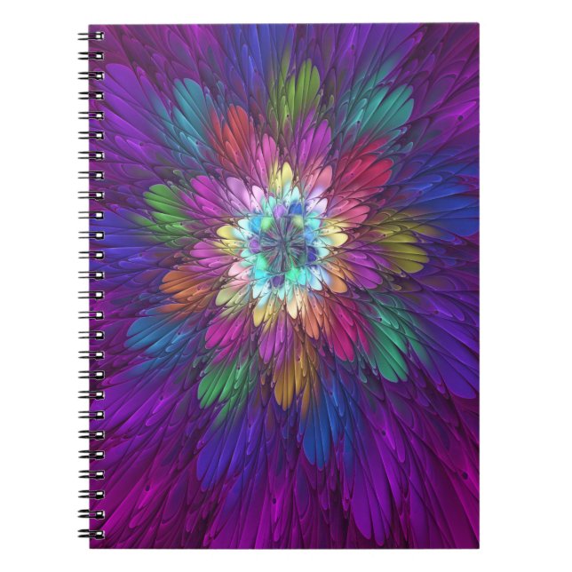 Colourful Psychedelic Flower Abstract Fractal Art Notebook (Front)