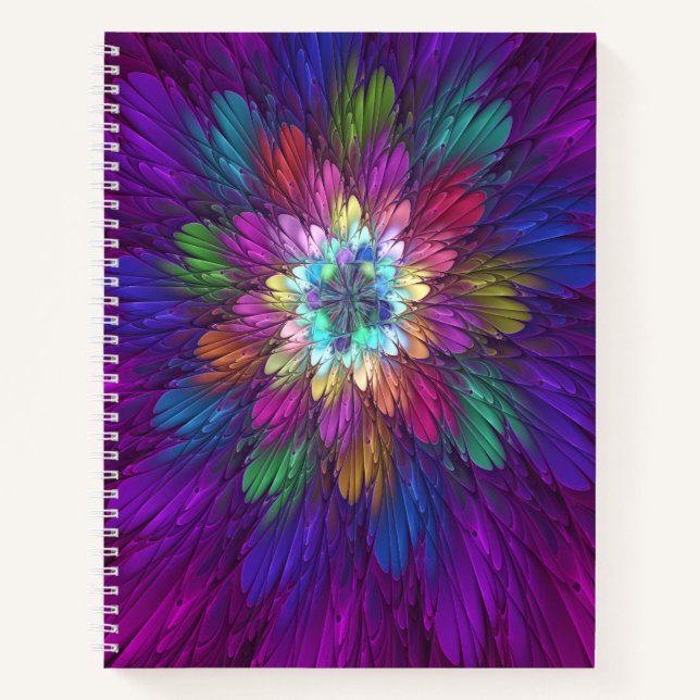 Colourful Psychedelic Flower Abstract Fractal Art Notebook (Front)