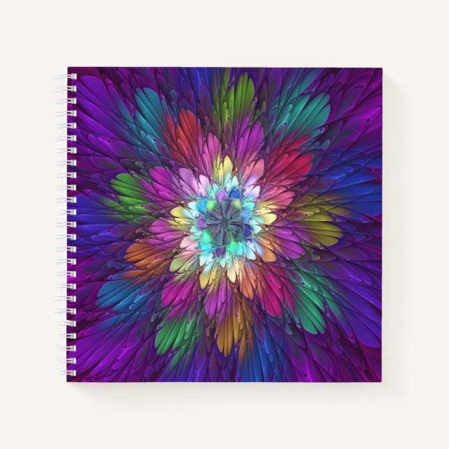 Colourful Psychedelic Flower Abstract Fractal Art Notebook (Front)