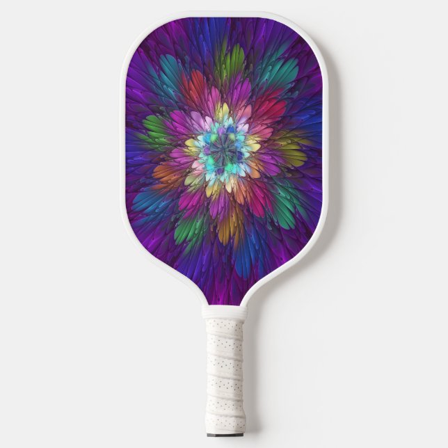 Colourful Psychedelic Flower Abstract Fractal Art Pickleball Paddle (Front)