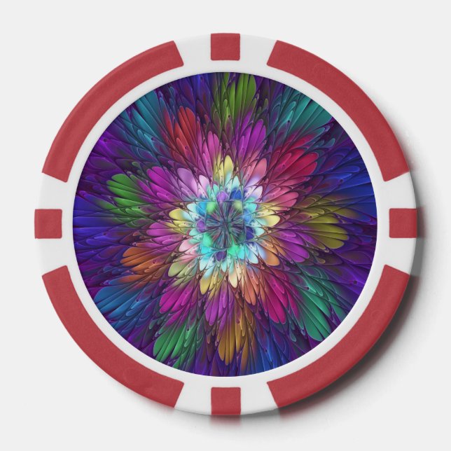 Colourful Psychedelic Flower Abstract Fractal Art Poker Chips (Front)