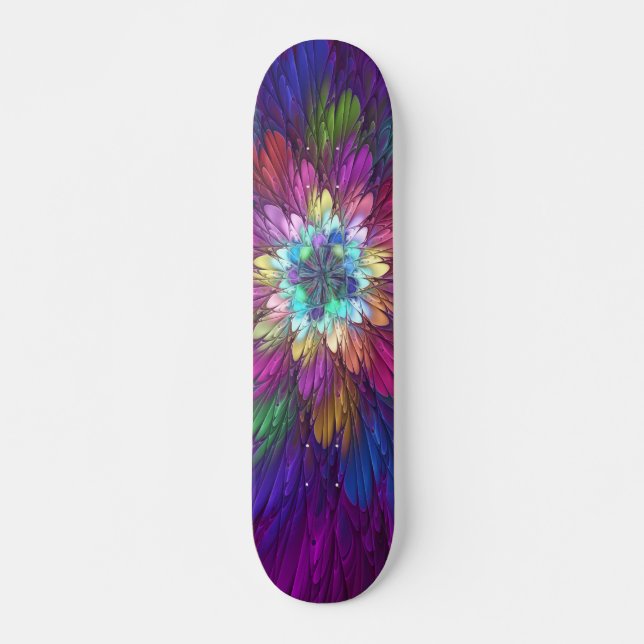 Colourful Psychedelic Flower Abstract Fractal Art Skateboard (Front)
