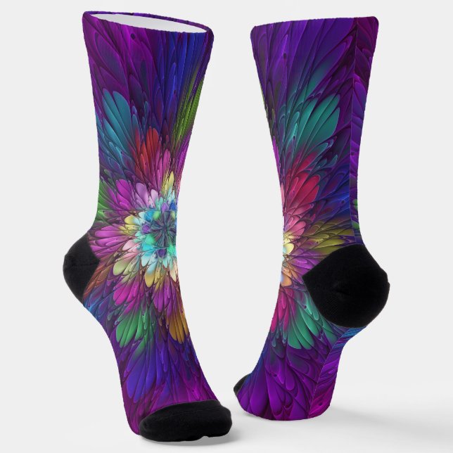 Colourful Psychedelic Flower Abstract Fractal Art Socks (Angled)