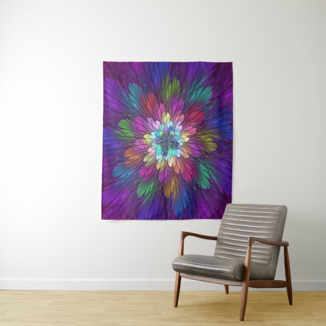 Colourful Psychedelic Flower Abstract Fractal Art Tapestry (In Situ)
