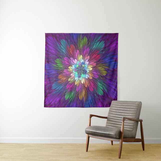 Colourful Psychedelic Flower Abstract Fractal Art Tapestry (In Situ)
