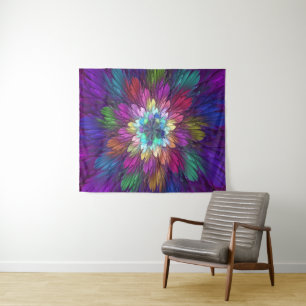 Colourful Psychedelic Flower Abstract Fractal Art Tapestry
