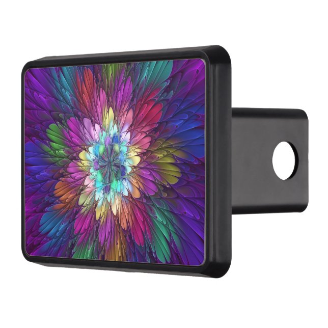 Colourful Psychedelic Flower Abstract Fractal Art Trailer Hitch Cover (Left)