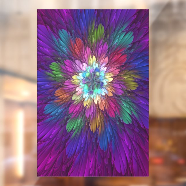Colourful Psychedelic Flower Abstract Fractal Art Window Cling (Sheet 2)