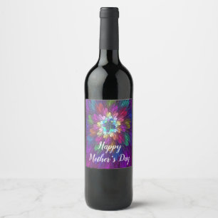 Colourful Psychedelic Flower Abstract Fractal Art Wine Label