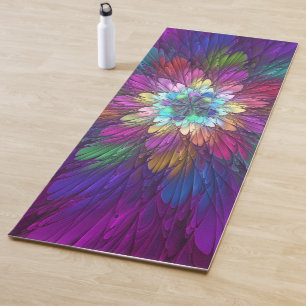 Colourful Psychedelic Flower Abstract Fractal Art Yoga Mat